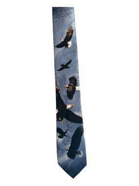 Steven Harris Handmade Blue Eagle Motif Americana Tie - Standard Size